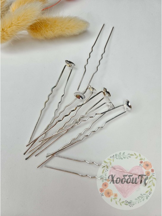 Основа-заготовка шпилька с корзинкой, 6,5см (серебро), 10штук